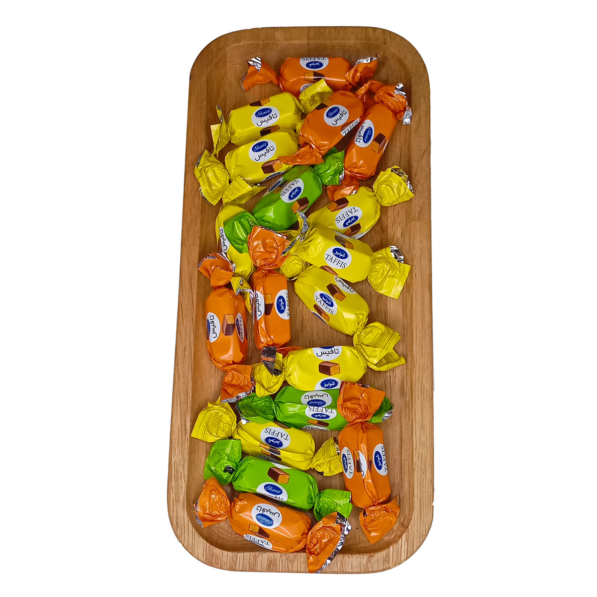 تافی پکتینی با روکش فرآورده کاکائویی تلخ شونیز فله وزن 250 گرم ( 3 رنگ )