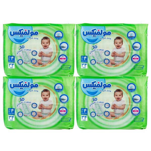 پوشک بچه سایز 4 بزرگ ( ۷ تا ۱۸ کیلوگرم ) مولفیکس 34 عددی ( 4 عدد )